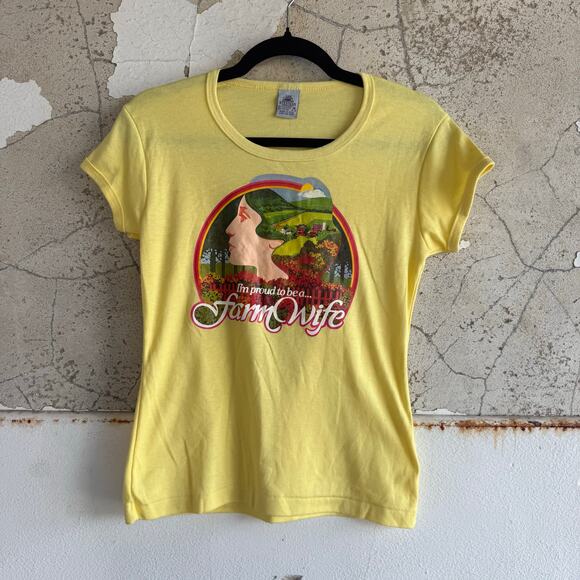 Vintage Stedman T Shirt 50/50 Tee Made in USA Farm Wife Country Yellow Womens M - Picture 1 of 5